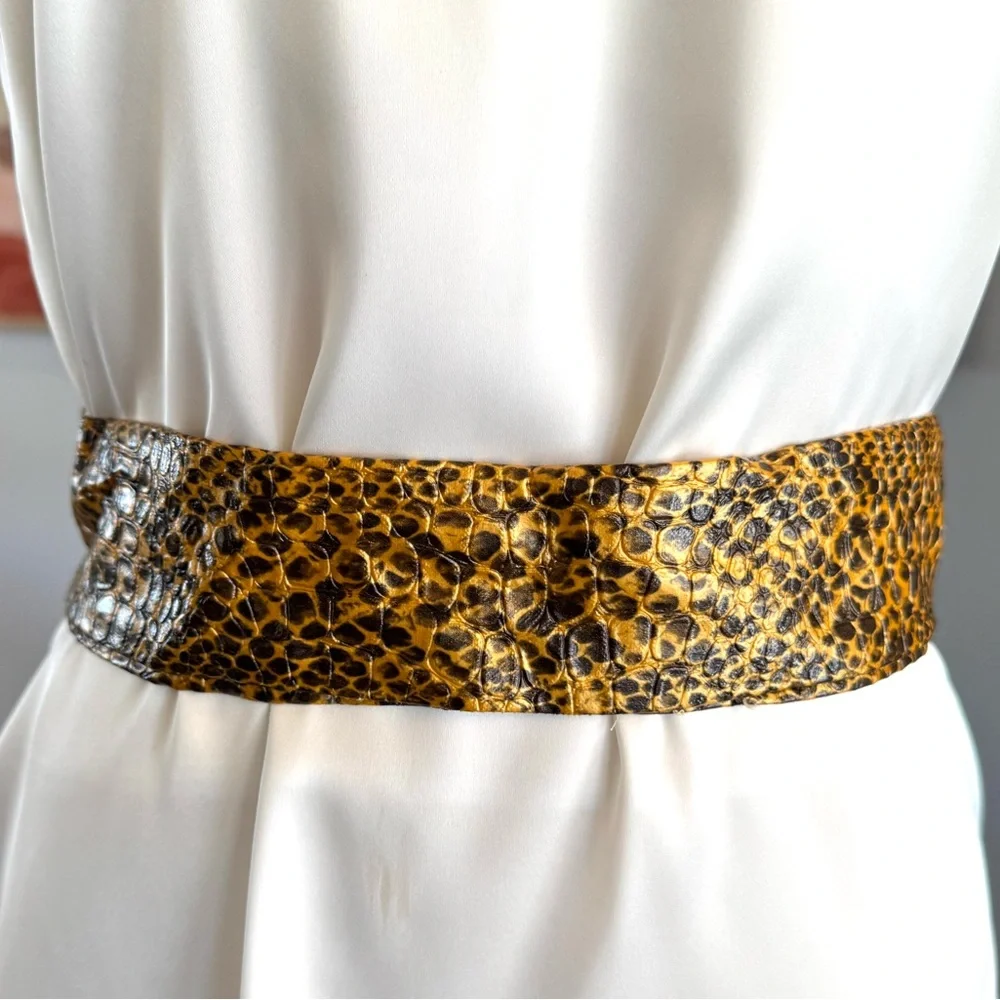Vintage Gold and Black Snakeskin Wide Belt